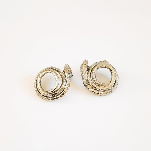 Silver Tone Coiled Snake Earrings. Post - Picture 6 of 7
